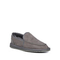 A charcoal grey EMU Hume slip on  moccasin style slipper with a sheepskin footbed and lining  and a durable outsole.,
