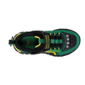 Top view of Skechers Boys Youths John Deere Sneakers Rugged Brights Light Ups Green, featuring green, yellow, and black design, lighted toe, cushioned comfort insole with John Deere logo, and Skechers branding., 197976548367, 197976548381, 197976548404, 197976548428, 197976548442, 197976548466, 44543, 44544