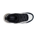Top view of the Skechers Boys Youths SKX-225 Natural Black Sneaker, featuring a black and white mesh upper, Velcro strap, visible insole logo, and cushioned comfort insole for all-day support., 198376840600, 198376840624, 198376840648, 198376840662, 198376840686, 198376840709, 198376840723, 44536
