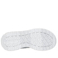 The image shows the bottom view of a white sole with a diamond-patterned tread and SKECHERS embossed on the side, highlighting the Skechers Boys Youths SKX-225 Natural Black Sneaker featuring a cushioned comfort insole., 198376840600, 198376840624, 198376840648, 198376840662, 198376840686, 198376840709, 198376840723, 44536