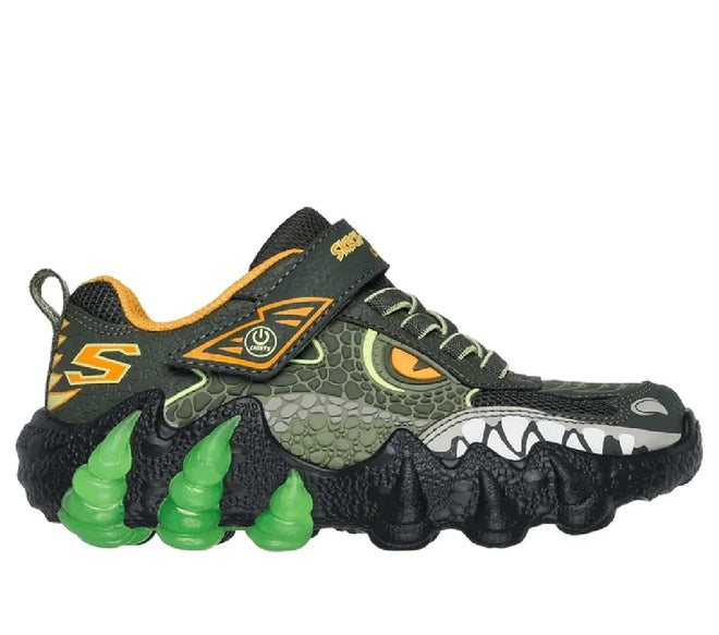 Children's dinosaur-themed shoe with green spikes on a white background,
198376279318,
198376279332,
198376279356,