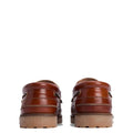 Barbour Mens Re-Engineered Deck Boat Shoes Tan shown from the back, featuring detailed stitching and a thick, sneaker-inspired sole, set against a white background., 5020985782178, 5020985782659, 5020985783274, 5020985779802, 51888