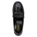 The Barbour Jen Black Womens Croc Tassel Leather Loafer features premium croc-embossed leather, a decorative tassel, gold chain detail, and a branded insole. Shown from above on a white background., 5020985982790, 5020985983353, 5020985983933, 5020985984381, 5020985984824, 51850