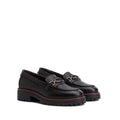 Barbour Maddie Black Leather Womens Chunky Loafer features black leather, chunky rubber soles, and metal horsebit accents, inspired by the classic design and shown against a white background., 51897, 5020985778720, 5020985779352, 5020985780068, 51901, 51902