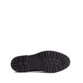 The Barbour Maddie Black Leather Womens Chunky Loafer is shown with a black sole featuring deep, rugged treads and patterns for traction against a white background, highlighting its durable craftsmanship., 51897, 5020985778720, 5020985779352, 5020985780068, 51901, 51902