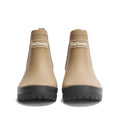 The Barbour Mallow Beige Dress Tartan Chelsea Women's Wellington Rainboots feature black weatherproof soles and a white Barbour logo on the front. Photographed on a white background, the boots are facing forward., 5063669170830, 5063669170847, 5063669170854, 5063669170861, 5063669170878, 51814, 52333, 5063669170830, 5063669170847, 5063669170854, 5063669170861, 5063669170878, 51814