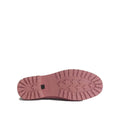 The image shows the pink rubber sole of the Barbour Mallow Navy Cherry Blossom Chelsea Womens Wellington Rainboots from underneath, featuring rectangular and cross-shaped tread patterns for traction., 5063669170908, 5063669170915, 5063669170922, 5063669170939, 5063669170946, 5063669170953