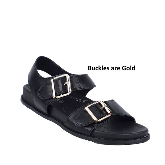 Bay Lane Zeus Black Womens Leather Sandal with Back Strap