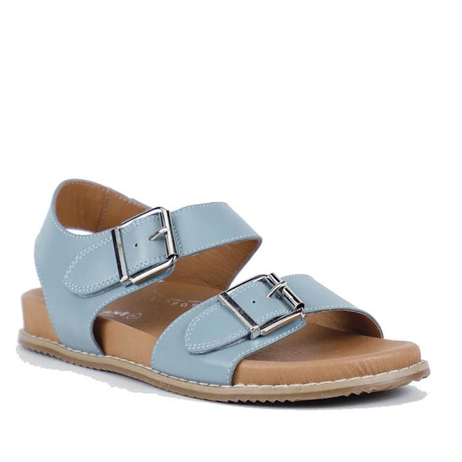Bay Lane Zeus Denim Blue Womens Leather Sandal with Back Strap