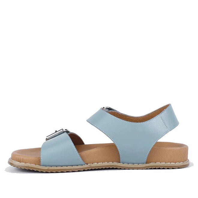 Bay Lane Zeus Denim Blue Womens Leather Sandal with Back Strap