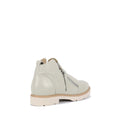 The Bay Lane Clara Ice Light Grey Women's Leather Low Cut Ankle Zip Boot features premium leather, a beige sole, side zipper, and luxe support footbed for all-day comfort. Shown angled to highlight the outer side and back against a white background., 51279, 9357649075632, 9357649075649, 9357649075656, 9357649075663, 9357649075670, 51285