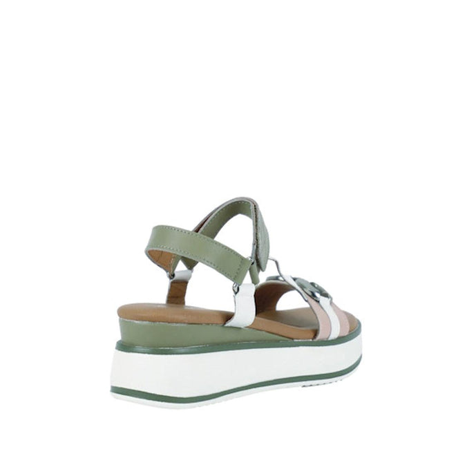 Bay Lane Liberty Green Multi Womens Leather Wedge Sandal