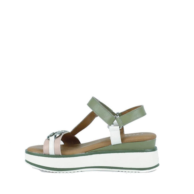 Bay Lane Liberty Green Multi Womens Leather Wedge Sandal