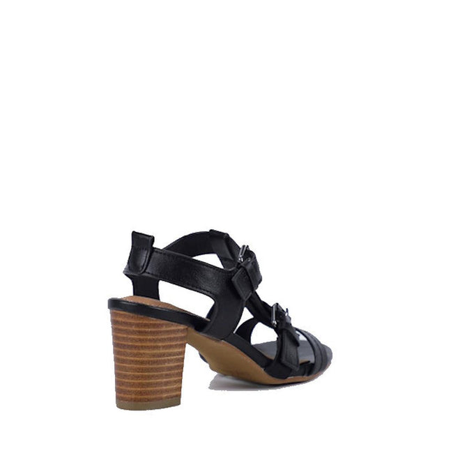 Bay Lane Nickel Black Womens Leather Heeled Sandal