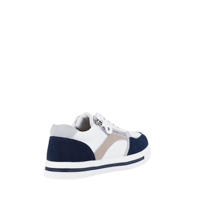 Bay Lane Noosa White Navy Womens Leather Zip Sneaker