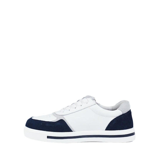 Bay Lane Noosa White Navy Womens Leather Zip Sneaker
