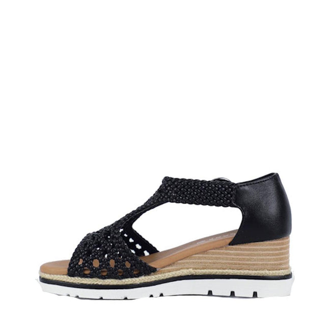 Bay Lane Rumor Black Womens Woven Leather Wedge Sandal