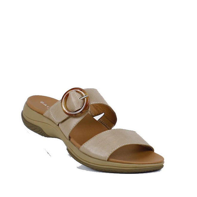Bay Lane Tacoma Latte Beige Womens Leather Slide Sandal