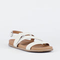 Bay Lane Zorba Ice White Womens Leather Flat Sandal with Back Strap