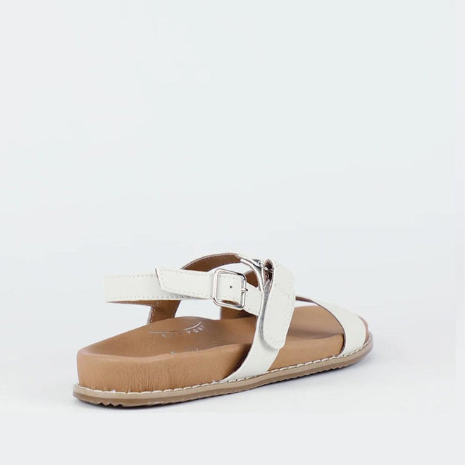 Bay Lane Zorba Ice White Womens Leather Flat Sandal with Back Strap