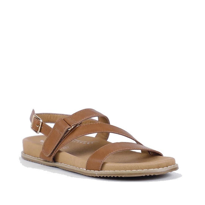 Bay Lane Zorba Tan Womens Leather Flat Sandal with Back Strap
