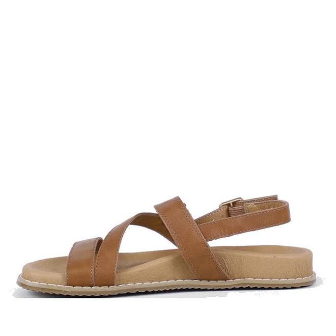 Bay Lane Zorba Tan Womens Leather Flat Sandal with Back Strap