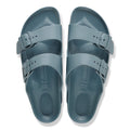A pair of BIRKENSTOCK Arizona EVA sandals in Basalt Grey (Regular Width) with two adjustable buckle straps, seen from above and placed side by side. These waterproof sandals offer comfort and style for everyday wear., 52015, 4067707645022, 4067707645060, 4067707645107, 4067707645145, 52020