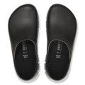A pair of BIRKENSTOCK Super Birki 2.0 Polyurethane clogs in black, regular width, shown from above with visible logo and size details on the insole. These slip-resistant, closed-toe clogs feature a simple rounded design., 50301, 4061418845184, 4061418845221, 4061418865267, 4061418868336, 4061418845344, 4061418845382, 4061418845429, 4061418845467, 50310
