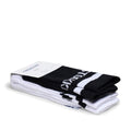 The BIRKENSTOCK Crew Cotton Tennis Striped Socks 2 Pair Pack in Black/White, made from organic cotton for softness, features bold stripes, branding, a comfort sole, and comes neatly folded with a branded cardboard label.