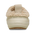 A rear view of the Crocs Adults Classic Lined Shorty Clog in Sandstone Off White, featuring a textured warm fuzzy liner, woven heel tab, and the Crocs logo embossed on the heel., 198445245961, 198445245978, 198445245985, 198445245992, 198445246005, 198445246012, 198445245923, 198445245930