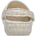 Rear view of Crocs Adults Classic Animal Clog in Almond Tint Leopard, featuring a lightweight design, light leopard print, and adjustable heel strap with the “Crocs” logo., 51497, 198445344978, 198445344961, 198445344985, 51501, 51502, 51503