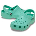 A pair of Crocs - Classic Clog Adults Retro Green shoes with ventilation holes and adjustable heel straps, displayed side by side on a white background for lightweight, comfortable style.