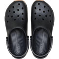 A pair of Crocs Adults Crocband Runner Black With Gum Sole clogs seen from above, featuring ventilation holes on top and adjustable heel straps for cushioned comfort., 51519, 198445411526, 198445411533, 198445411540, 198445411557, 198445411564, 198445411458, 198445411465, 51527