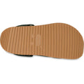 The image displays the bottom view of the Crocs Adults Crocband Runner Black With Gum Sole, featuring a tan ridged sole with cushioned comfort and an embossed Crocs logo at the center that emphasizes its retro sporty design., 51519, 198445411526, 198445411533, 198445411540, 198445411557, 198445411564, 198445411458, 198445411465, 51527