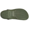 The image displays the sole of the Crocs Mens Yukon Vista II LR LiteRide Clog in Army Green, featuring a textured tread pattern for grip and a centrally placed Crocs logo., 48486, 48487, 198445103926, 198445103841, 198445103858, 198445103865, 198445103872