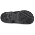 The image displays the tread pattern on the black sole of the Crocs Womens Classic Saturday Sandal Slide Black, featuring textured grooves and the Crocs logo—emphasizing comfort in these popular women’s black slide sandals., 198445397332, 198445397349, 198445397356, 198445397363, 198445397370, 198445397301, 198445397318