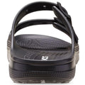 The Crocs Womens Classic Saturday Sandal Slide Black features a textured footbed, two upper straps for comfort, and the brand name on the insole—an ideal choice for women's black slide sandals., 198445397332, 198445397349, 198445397356, 198445397363, 198445397370, 198445397301, 198445397318