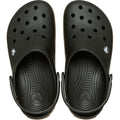 The Crocs Adults Crocband Gum Clog Black Unisex features classic ventilation holes, adjustable heel straps, and signature Croslite foam for comfort, shown from above., 50028, 198445372889, 198445372896, 198445372902, 198445372919, 198445372926, 198445372834, 198445372841, 198445372858, 198445372865