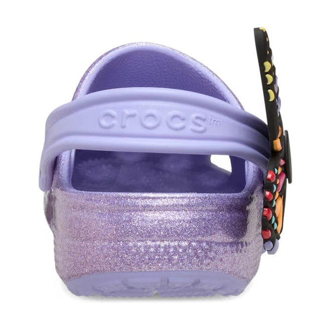 Heel shot of I am Butterly Kids Purple glitter Crocs clog sandal with colorful strap with a lare butterfly on the outside of the footon a white background.,
198445164842,
198445164859,
198445164866,
198445164873,
198445164880,
198445164897,