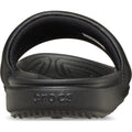 Crocs Mens All Day Slide Black viewed from the heel, featuring a molded footbed and an embossed logo on the rear sole., 54702, 54703, 198445217036, 198445216954, 198445216961, 198445216978, 54708, 54709, 54710, 54711