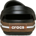 Crocs Toddlers Crocbands Gum Clog Black with a brown midsole, white stripe, and the brand name on the heel strap.