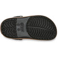 Black Crocs Toddlers Crocbands Gum Clog sole with a textured herringbone tread pattern and a brown midsole providing Crocs Comfort.