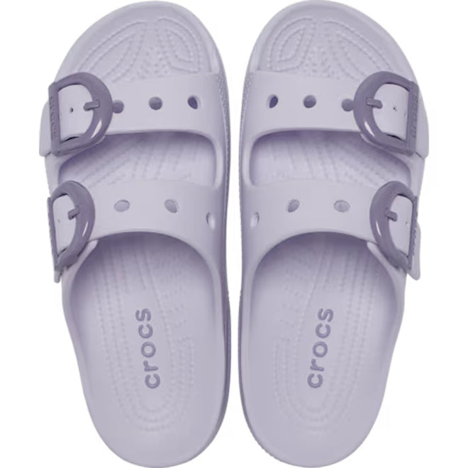 Crocs Womens Saturday Enamel Buckle Purple Halo Sandal Slide