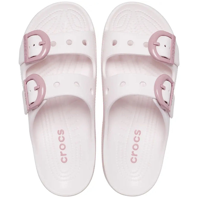 Crocs Womens Saturday Enamel Buckle Bubble Ice Pink Sandal Slide
