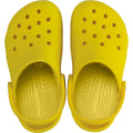 Pair of yellow Crocs Kids Classic Clog K Lemon Yellow Youth/Juniors clogs with perforated holes on the top and a heel strap., 191448736269, 191448736276, 191448736283, 191448736290, 191448736306, 191448736313, 54699, 54700, 54701