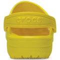 Back view of a lemon yellow Crocs Kids Classic Clog K showing the pivoting heel strap., 191448736269, 191448736276, 191448736283, 191448736290, 191448736306, 191448736313, 54699, 54700, 54701