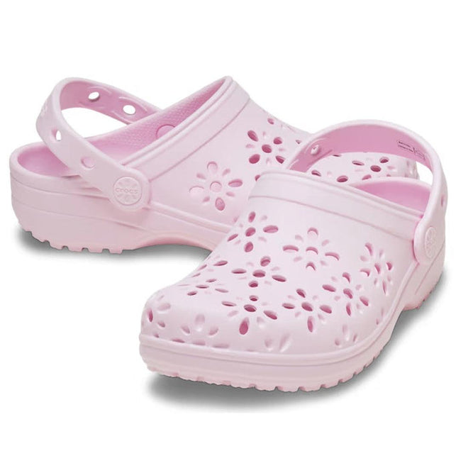 Crocs Kids - Toddlers Classic Floral Cut Out Clog K Pink Milk Sandals