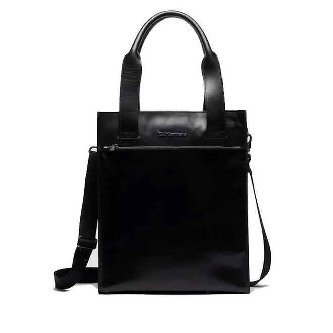 Dr Martens Black tote bag front view with shoulder strap on a white .,
background,
190665739572,