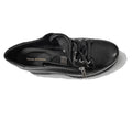 The Django & Juliette Eammes Black Leather Platform Shoe for women features a lace-up design with a side zipper, gold branding on the insole, and is shown from above on a white background with a faint shadow., 51089, 4434754993411, 4434756993428, 4434754993435, 4434754993442, 4434754993459, 51095