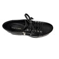 Top view of the Django & Juliette Eammes Black Leather Platform Shoe for women, showing lace-up detail, side zipper, and branded insole, photographed on a white background., 51089, 4434754993411, 4434756993428, 4434754993435, 4434754993442, 4434754993459, 51095